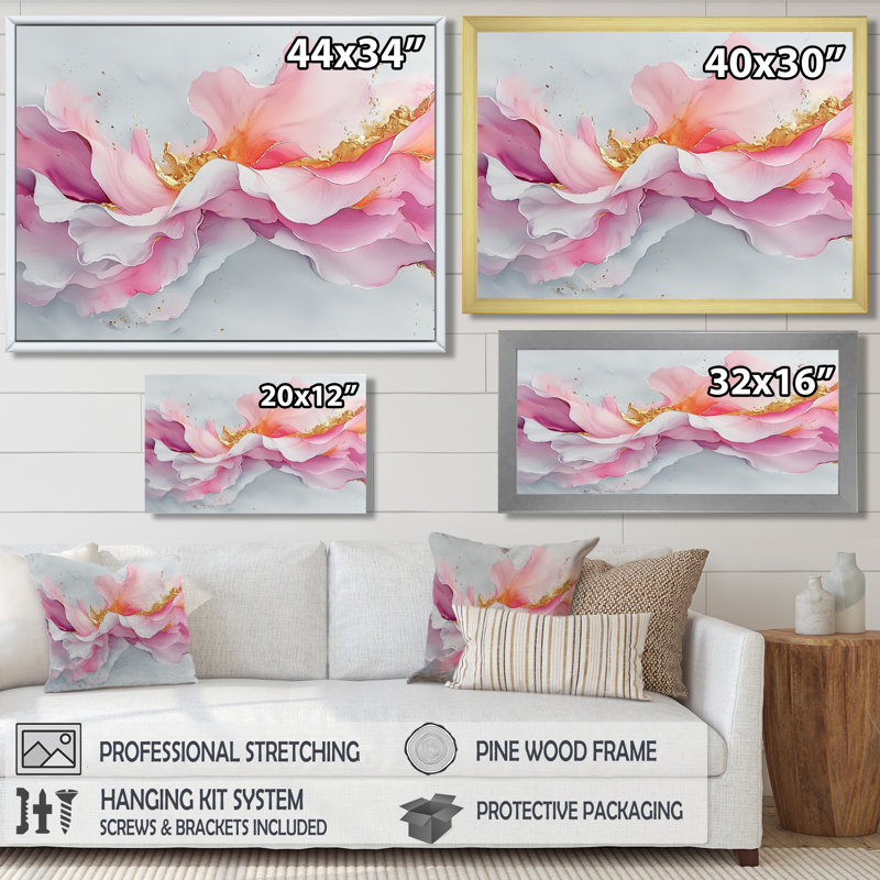 Fondations fluides de Rosa III - art mural abstrait en marbre, H 30 po x l 40 po, Toile tendue, Ne s’applique pas