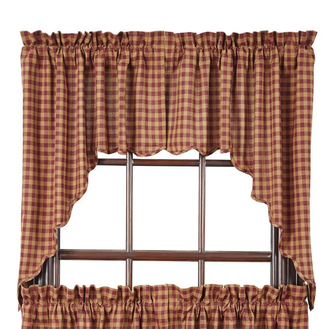 Addie Checkered Cotton Scalloped 72'' W Window Valance in