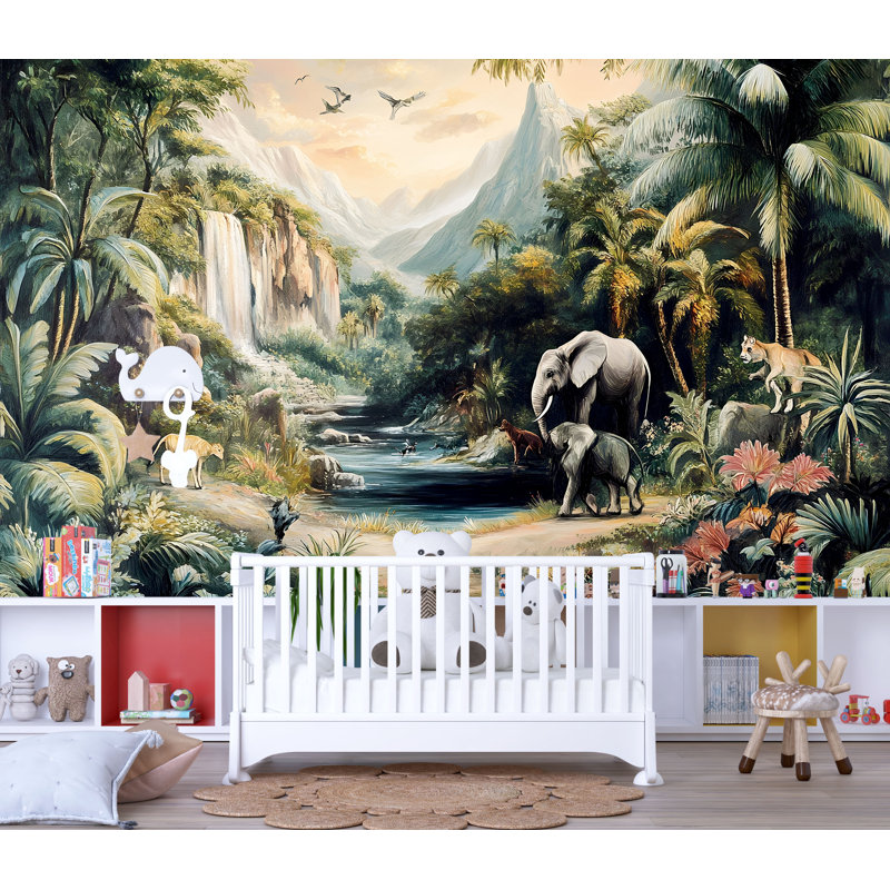 Papier peint safari cascade Jungle, L 145 po x l 100 po, Non tissé