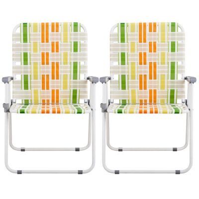 Ensemble de 2 chaises de plage pliantes à sangles pour l'extérieur, chaises de jardin portatives en acier thermolaqué avec sangles en PP résistantes à la décoloration, supporte 260 lb pour la plage, le camping, la pêche, le bord de la piscine et le barbecue