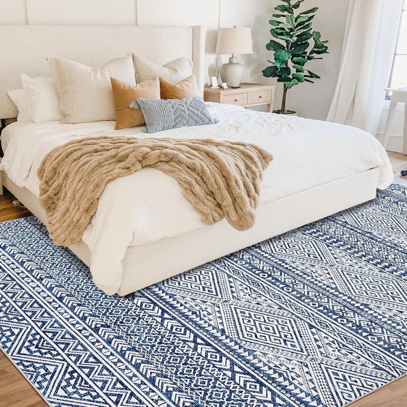 Boho Distressed Area Rug, Machine Washable Non-Slip Large Carpet for Living Room, Dining Room, Home Decor 