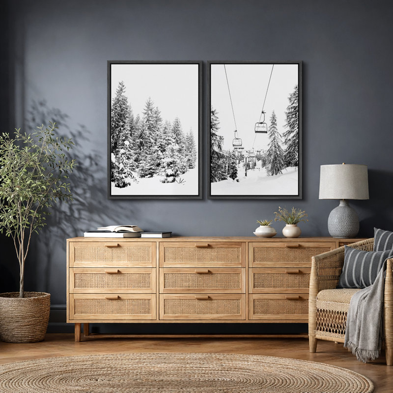 Hiver, forêt, neige, paysage naturel, photographie en noir et blanc, images de pin rustique et moderne, impression numérique sur toile, art mural encadré