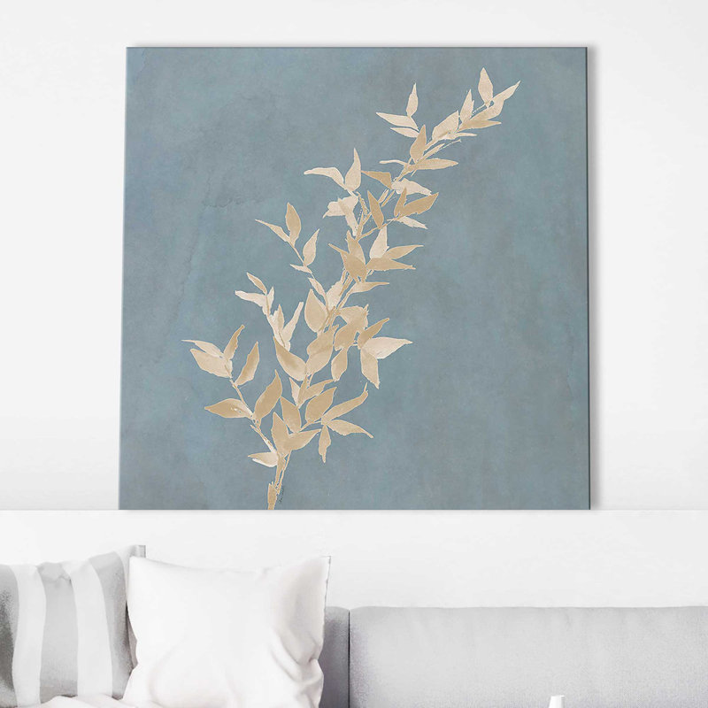 " Tan Leaf On Blue III " by Lanie Loreth, Wrapped Canvas, 24" H x 24" W x 1.5" D