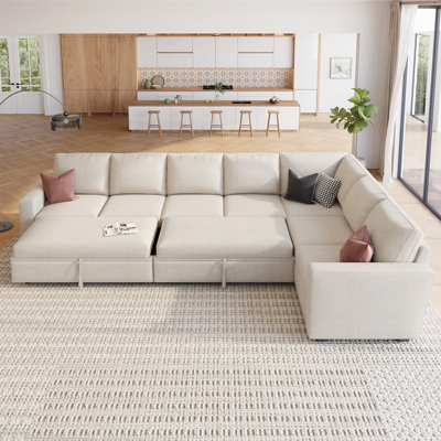 Caren L-shaped Sleeper Sectional Modular Sofa Bed With Storage Seat