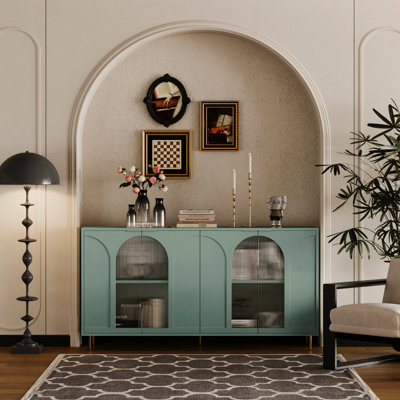 Armoire décorative Mint avec 4 portes en verre: bois laqué pour le salon, le vestibule, le couloir, le bureau, la cuisine et la salle à manger
