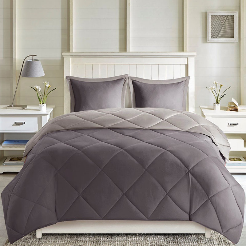 Édredon gris réversible 3 m, 2 taies décoratives, chaleur pour oreiller, Édredon double / grand et 2 taies décoratives