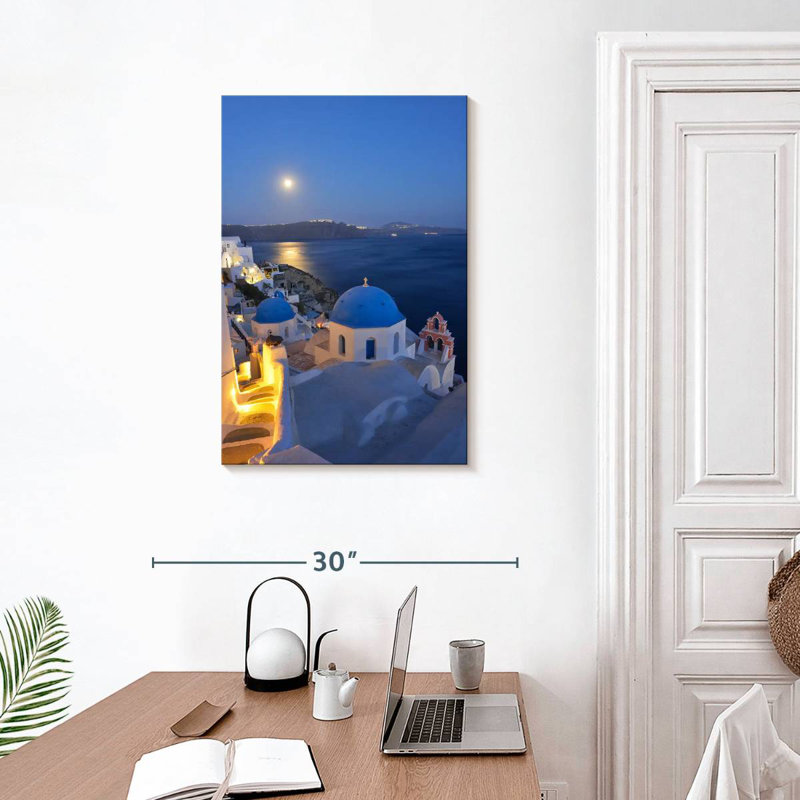 Aime Lune sur la ville d'Oia II, H 30 po x l 20 po