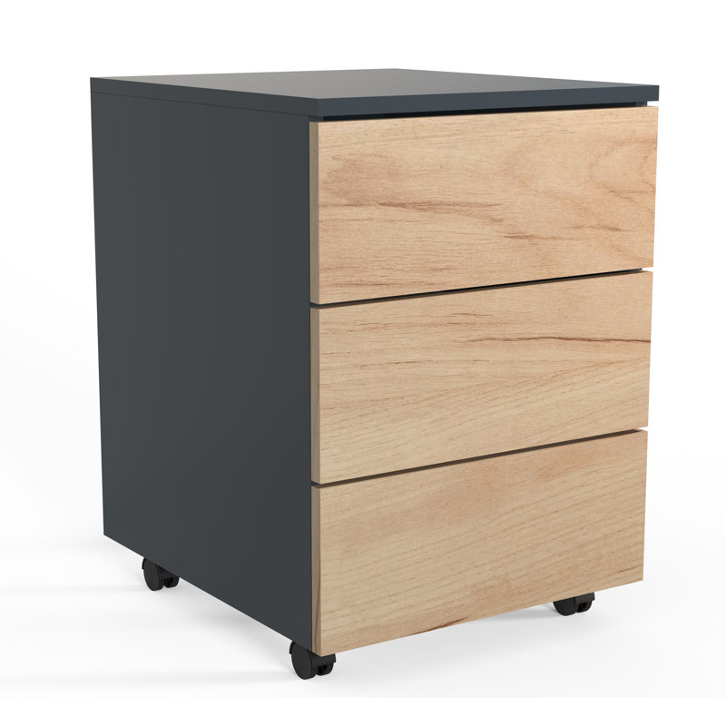 17 Stories "Dalosa 45 3-SB" filing cabinet, Black/Brown, 70cm H x 39cm W x 55cm D