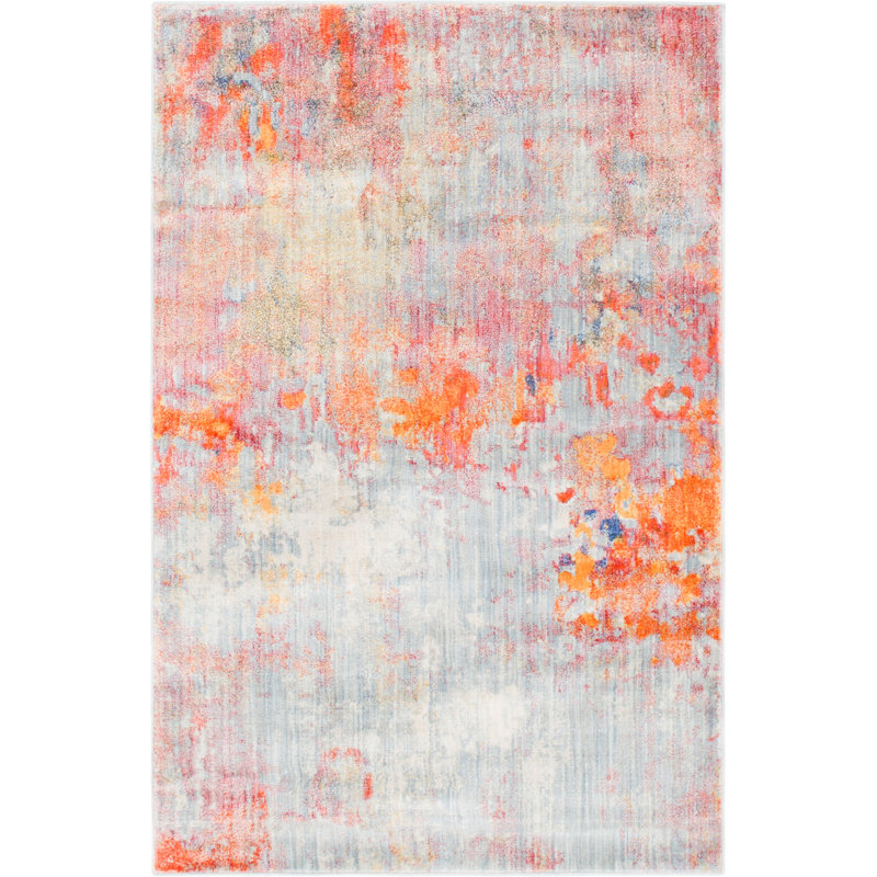 Tapis abstrait gris / orange Frodsham, Rectangle 4 pi 1 po x 6 pi 1 po