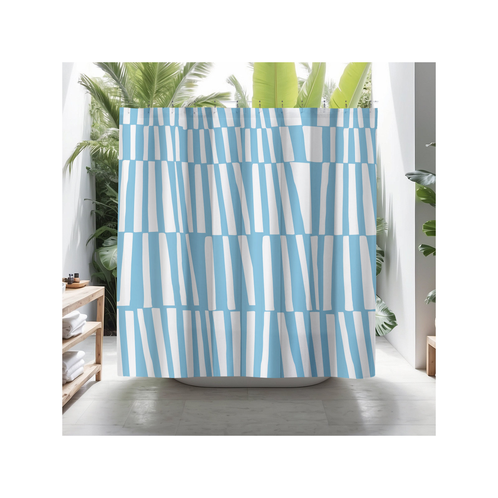 Thora Abstract Mid-Century Shower Curtain, Blue