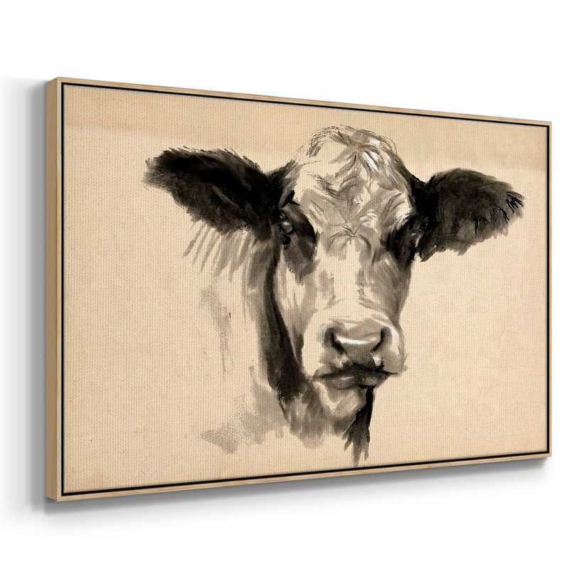 Vache gris anthracite II, Cadre en bois naturel, H 25 po x l 37 po x P 2 po