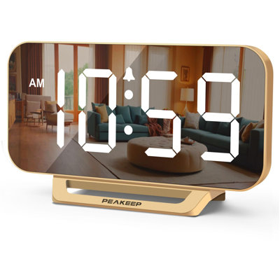 Slim Digital Alarm Clock With Mirror Led Display, Plug-in Electric Desk Clock With 6-level Dimmer, Battery Backup And Adjustable Alarm Volume For Bedroom, Office