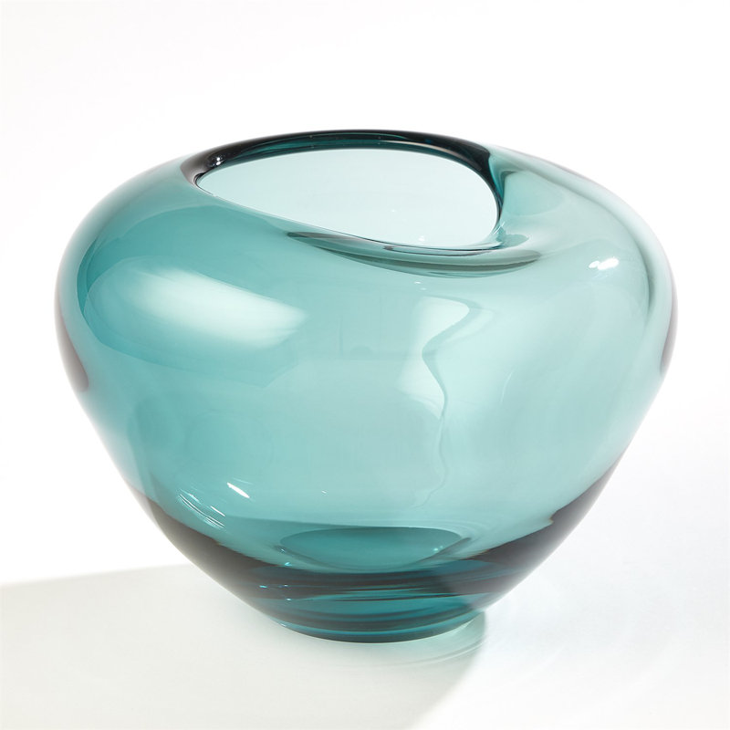 Undulating Vase-Azure-Sm, 6" H x 9" W x 9" D