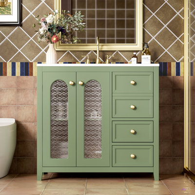 Meuble-lavabo de 36 pouces avec deux portes à fermeture douce, des tablettes réglables et trois tiroirs