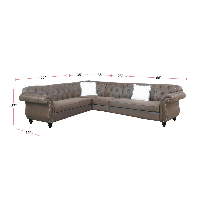 Miyah Faux Leather L-Shaped Sectional Symmetrical, Dark Coffee Faux Leather