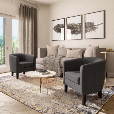 Set of 2 Gray Round Accent Barrel Chair with Cozy Soft Padding