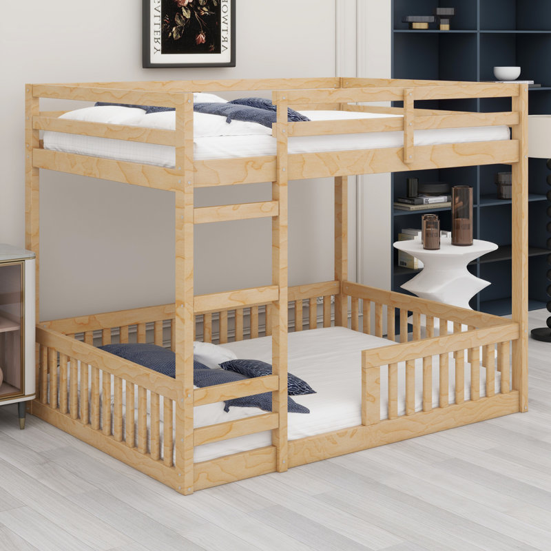 Wood Bunk Bed With Ladder And Guardrails, Natural
