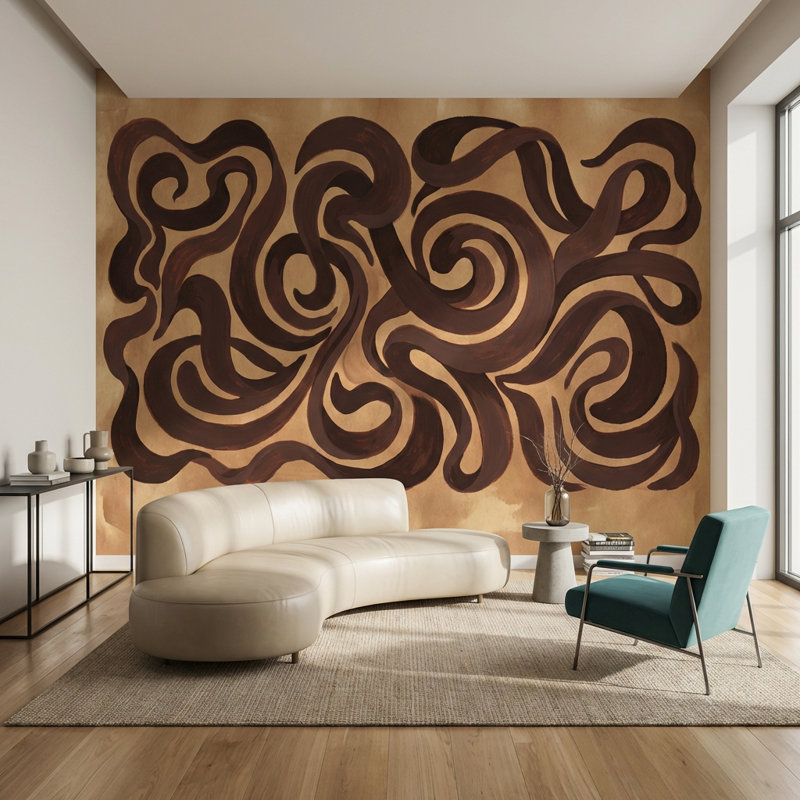 Murale abstraite moderne à motif de tourbillons abstraits, 100 po x 96 po, Non tissé