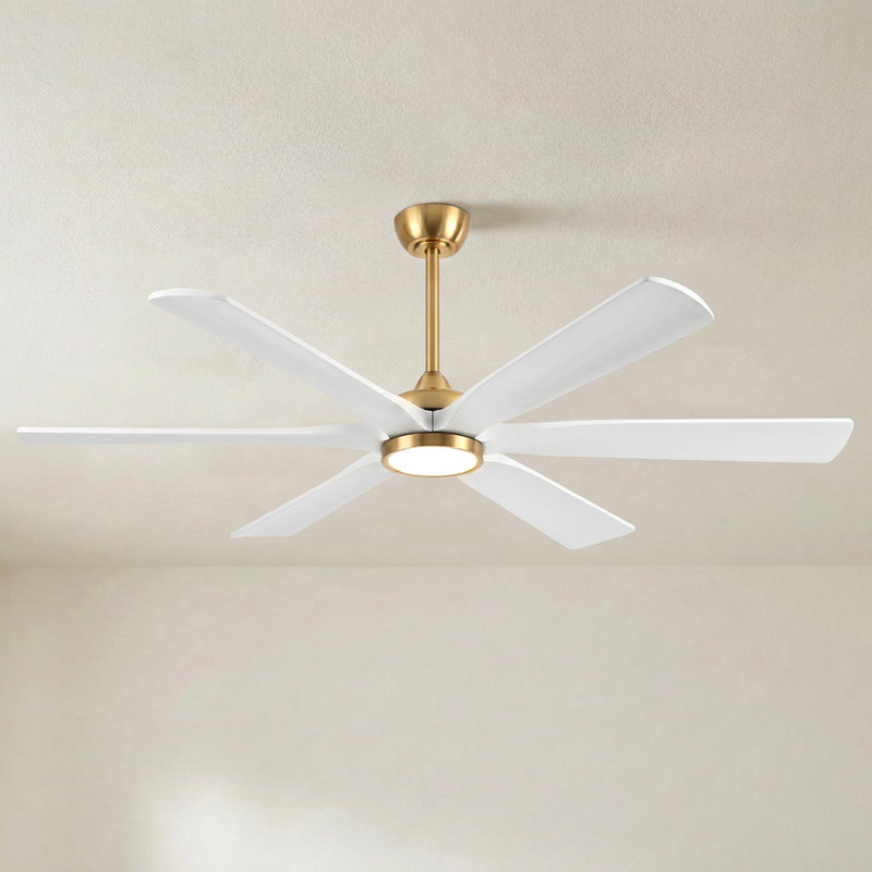 Ventilateur de plafond avec lumières, 6 pales en bois massif, moteur à courant continu réversible, contrôle intelligent de l'application et 3 lumières DEL de couleur