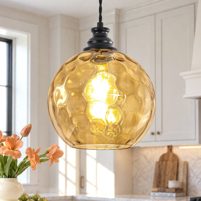1-Light Modern Globe Pendant Light with Hammered Glass Shade