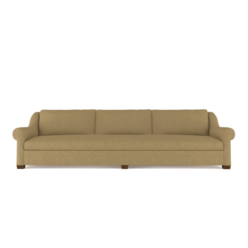 Canapé Thompson, Lin à tissage carré imprimé bleu, H 32 po x l 84 po x P 41 po, Brun foncé