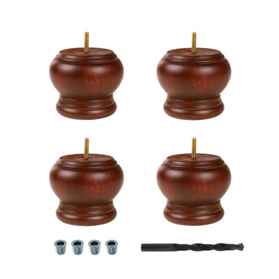 4in H x 4-3/4in Diameter Stained Espresso Solid Hardwood Bun Foot Leg Pack of 4