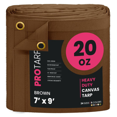 PROTARP Extreme Heavy Duty 20 OZ Water Resistant Canvas Tarp, UV Resistant Tarpaulin Cover with Rustproof Brass Grommets, Multipurpose for Canopy, Roof, Camping, Woodpile . (Brown)