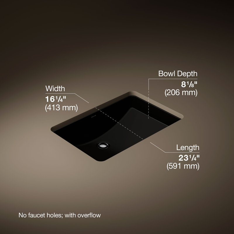 Ladena® Vitreous China Rectangular Undermount Bathroom Sink with Overflow, Black