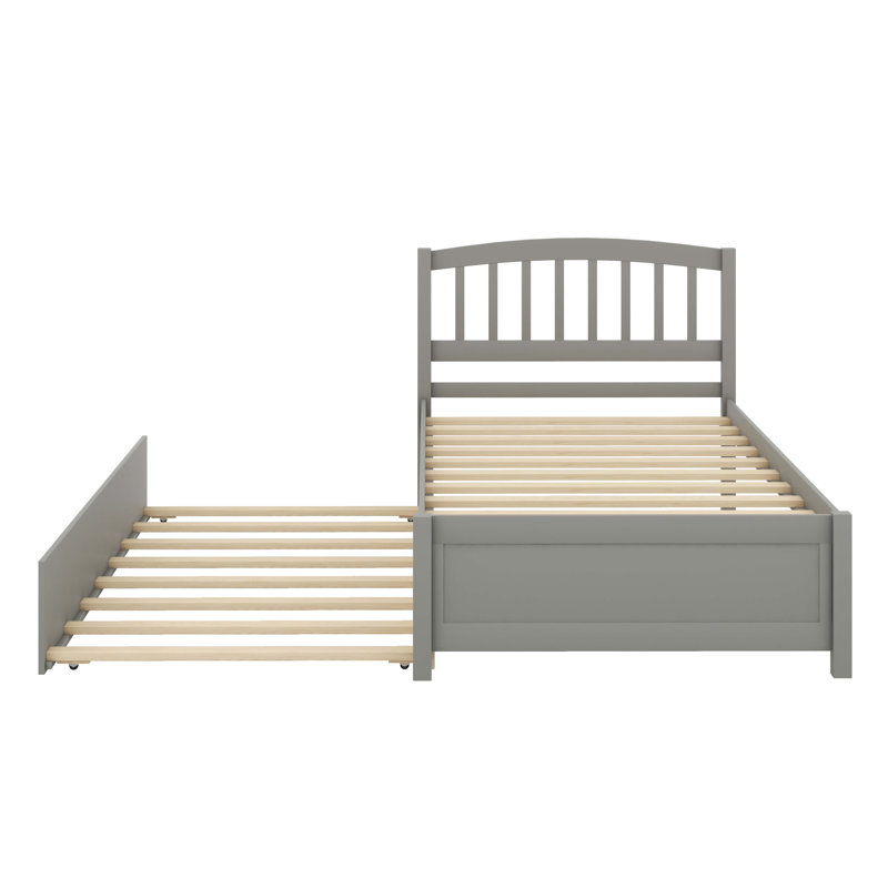 Structure de lit plateforme robuste en bois avec lit gigogne, Gris