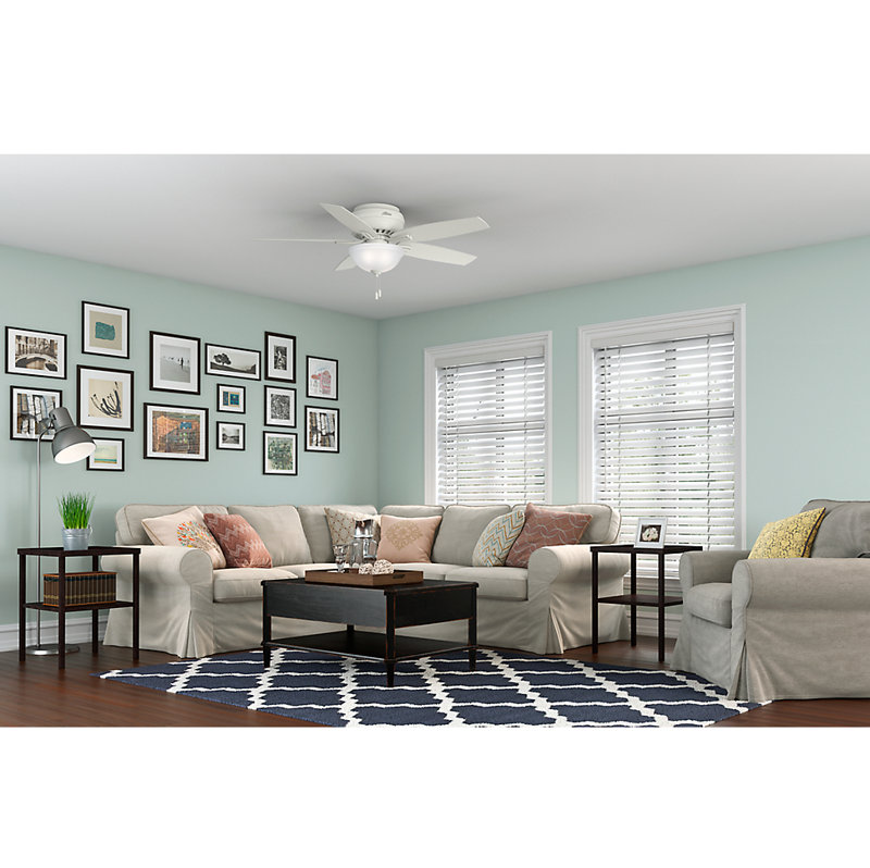 52" White Low Profile Ceiling Fan with LED Light