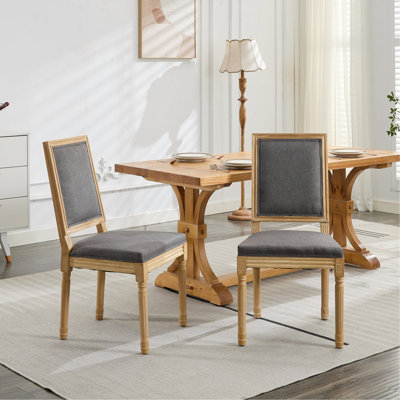 French Decor Chairs Set Of 2, Louis Dining Chairs With Square Backrest And Exquisitely Carved Solid Wood Frame For Living Room, Kitchen, Restaurant,Gray
