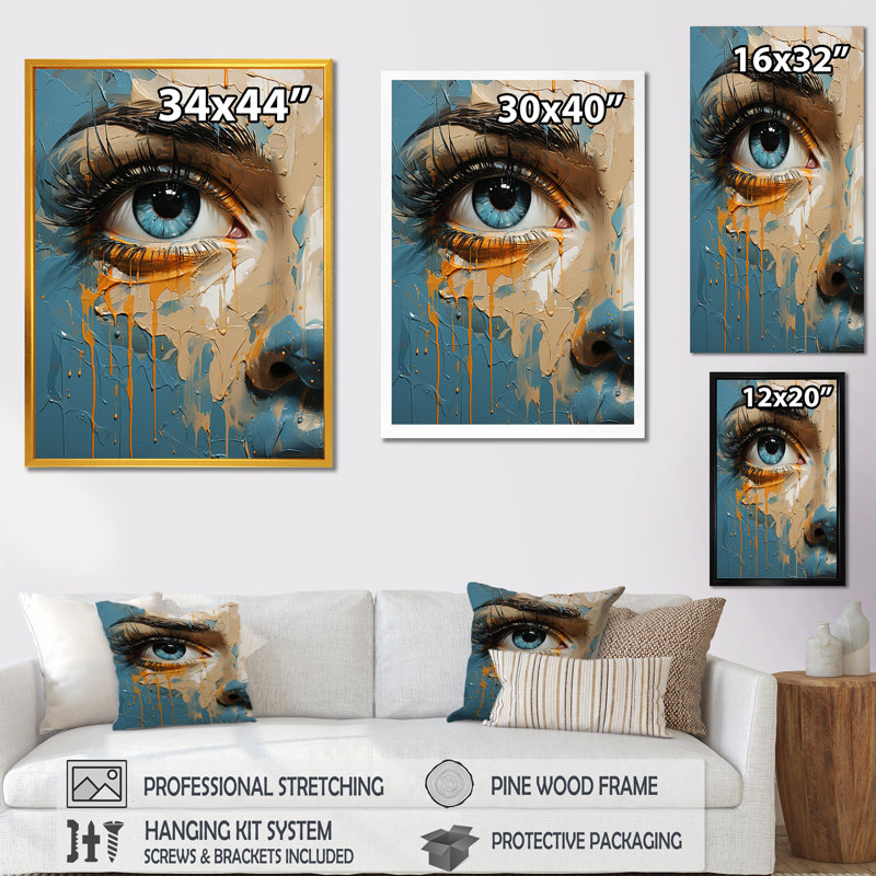 «Yellow and Blue Woman Eye Expressionism III», Cadre flottant noir, H 32 po x l 24 po x P 1 po