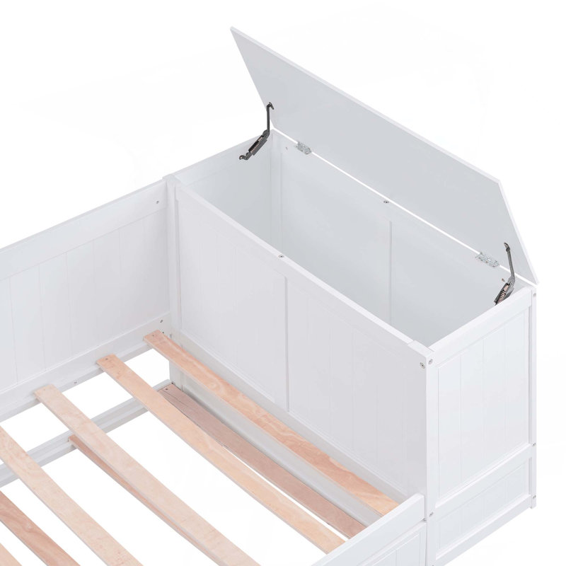Daybed With Storage Arms, Trundle And Charging Station, White