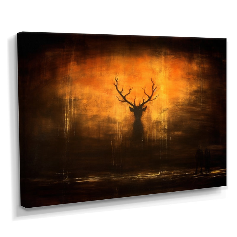 Silhouette de cerf émergent de la forêt brumeuse, Toile tendue, H 24 po x l 32 po x P 1 po