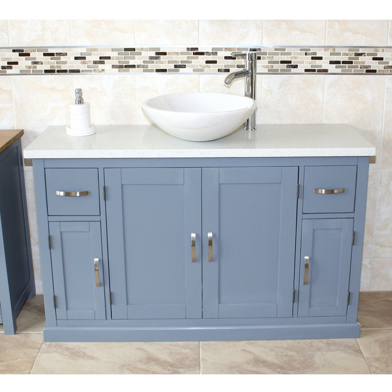 Santorini 1230mm Single Bathroom Vanity with Vessel Stone Basin, White, White