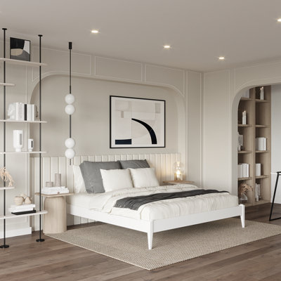 Finney Solid Wood Platform Bed without Headboard, Mid-Century Modern Bed Frame
