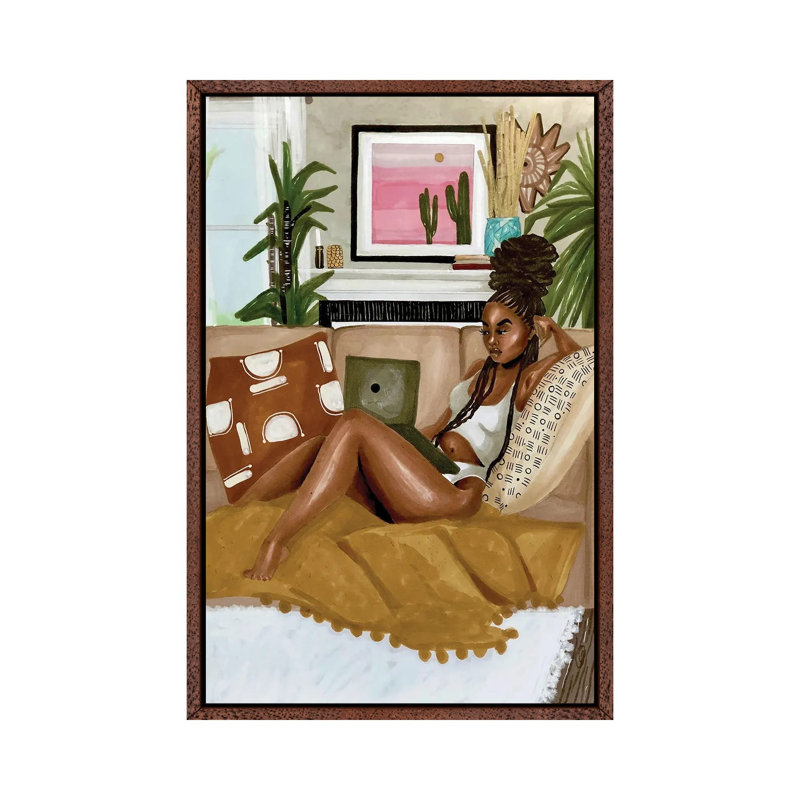 Afrocentric Scroll - Print on Canvas, 66.04 cm H x 45.72 cm W, Classic Brown Wood Framed