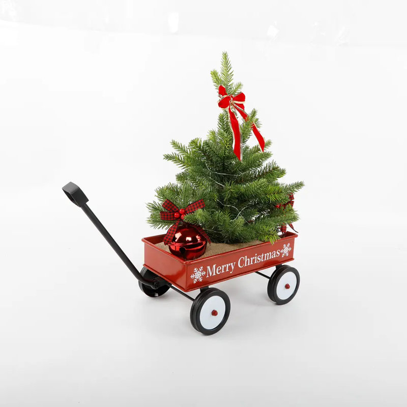 20" Pine Tree In Red Tin Wagon