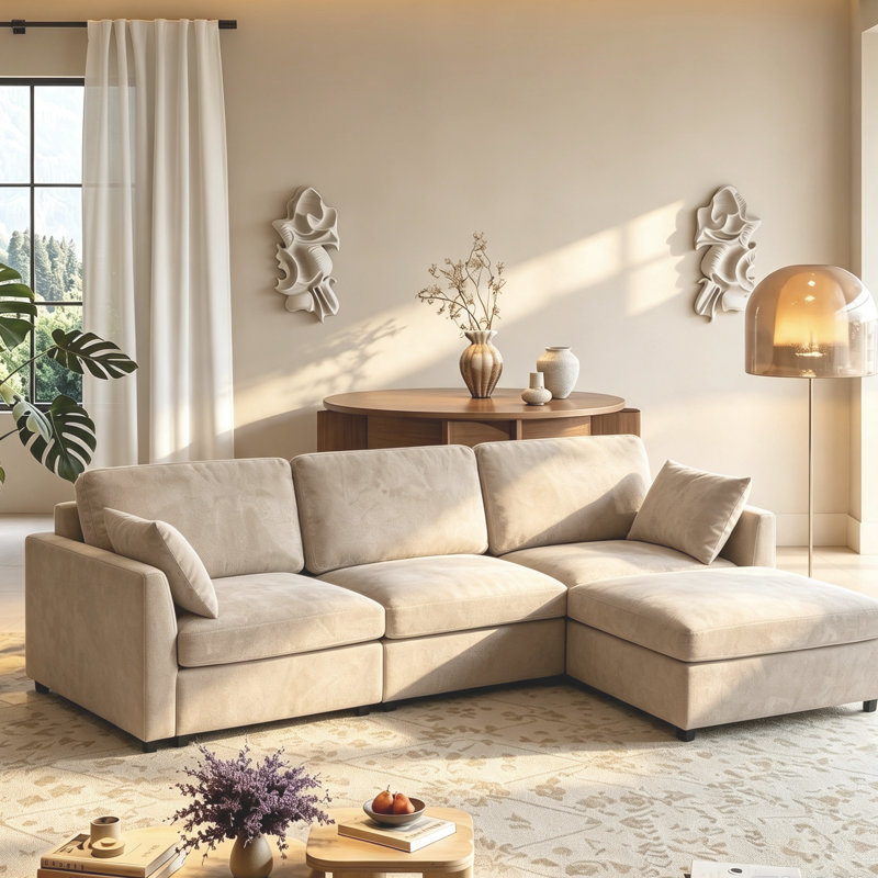 Canapé modulaire réversible avec repose-pieds 4 pièces Sarang, Mélange de polyester kaki