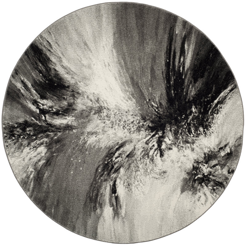 Acord Abstract Grey Area Rug, Round 3'