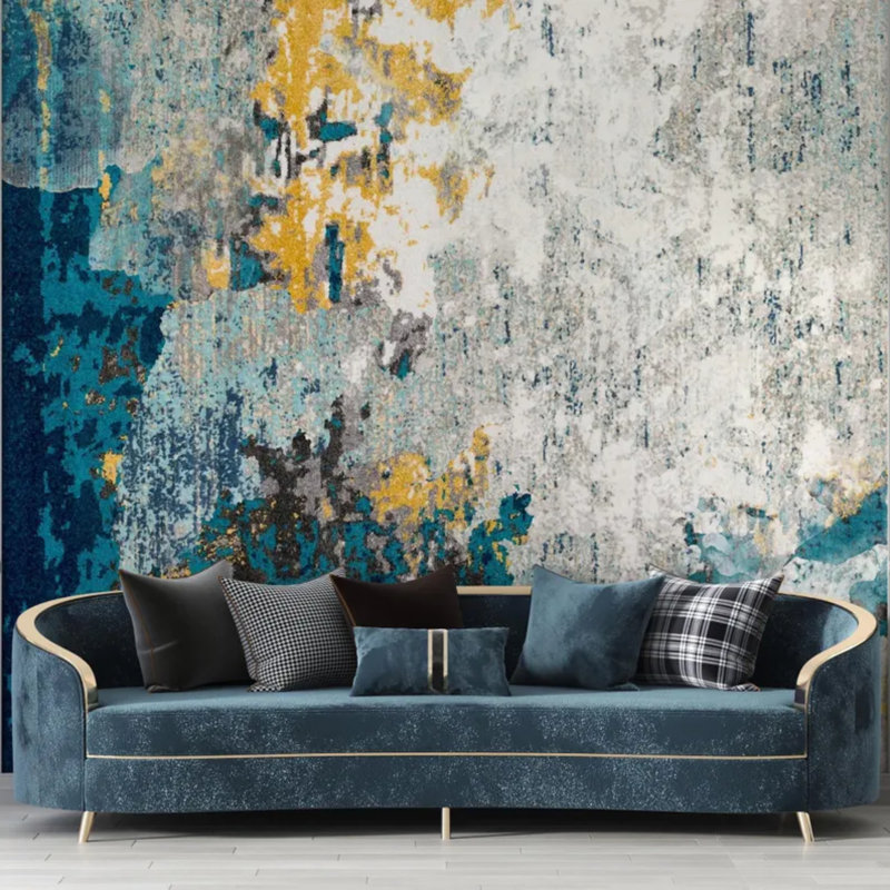 Murale texture abstraite sarcelle et or, L 108 po x l 96 po