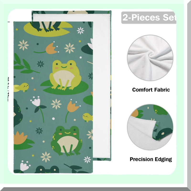 UltraSoft Cute Frogs Hand Towels - Absorbent & Plush 28x14 Set of 2 for Bathroom, Gym, Spa