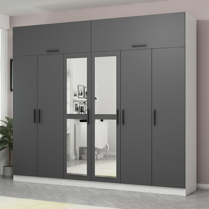 Elina Manufactured Wood Wardrobe, 235cm H x 270cm W x 52cm D, Gray