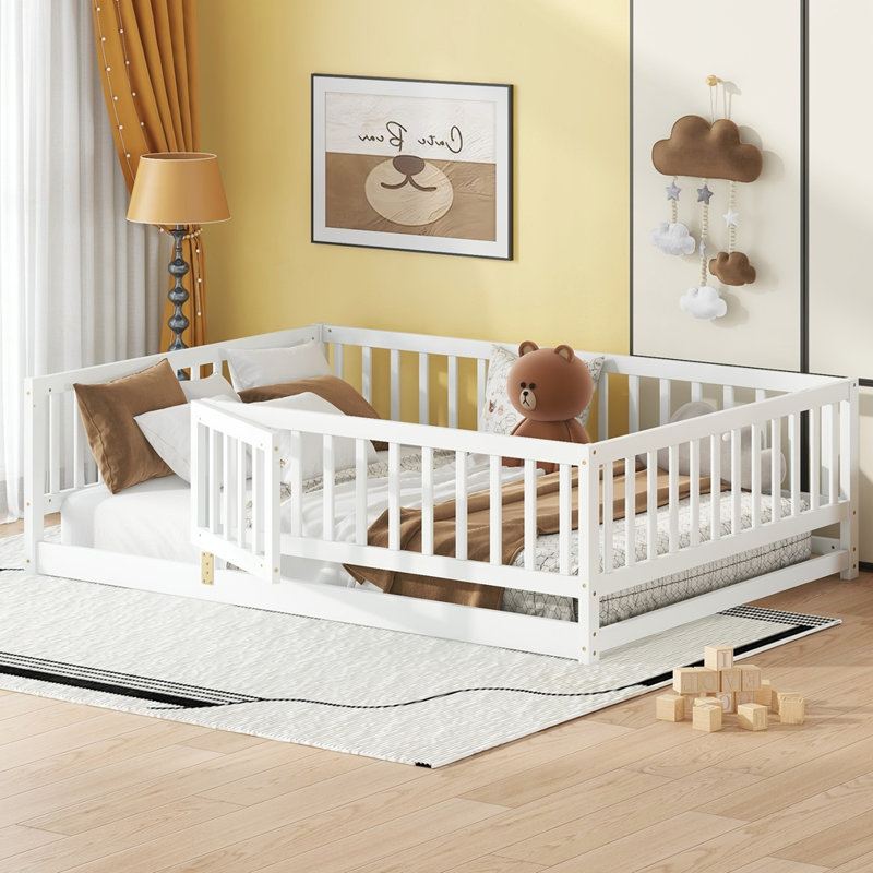 Full Size Floor Bed with Slats, Full, White