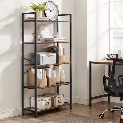 5 Tier Bookshelf in Industrial Style with Sturdy Steel Frame, Fit for Diverse Spaces