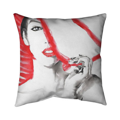 Woman with big hat - 20"x20" Outdoors Throw pillow - Spun poly - Print on demand