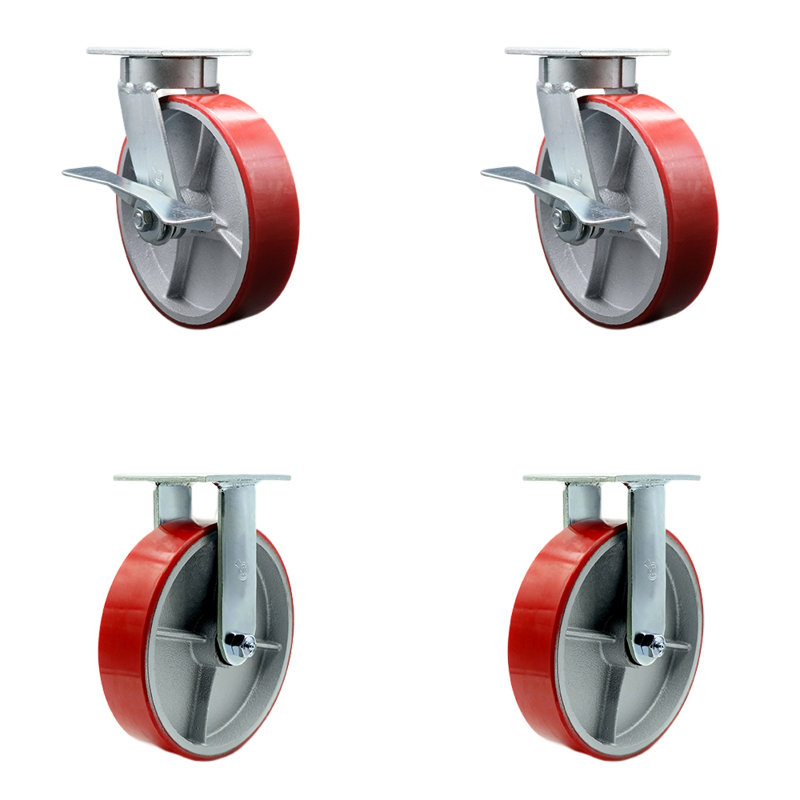 4 Piece Poly on Steel Caster Set, Red
