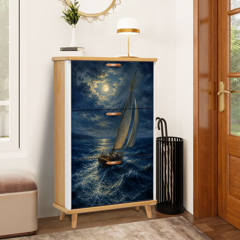 Rangement pour chaussures avec 3 tiroirs rabattables pour voilier Sea Under Full Moon Dramatic Night Sky