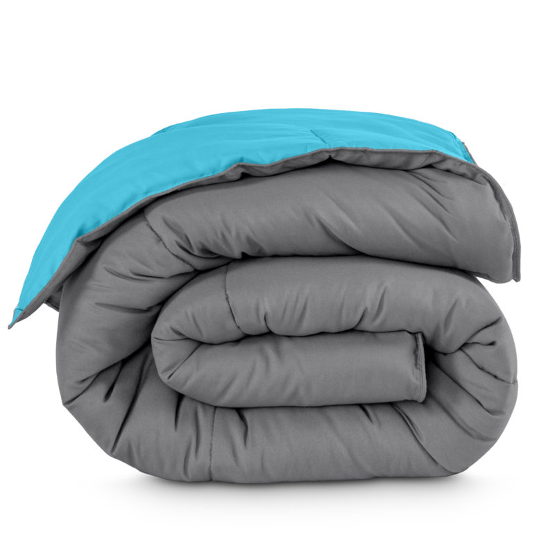 Édredon réversible en microfibre ultra douce de qualité supérieure, Édredon simple/simple TG, Gris/aqua