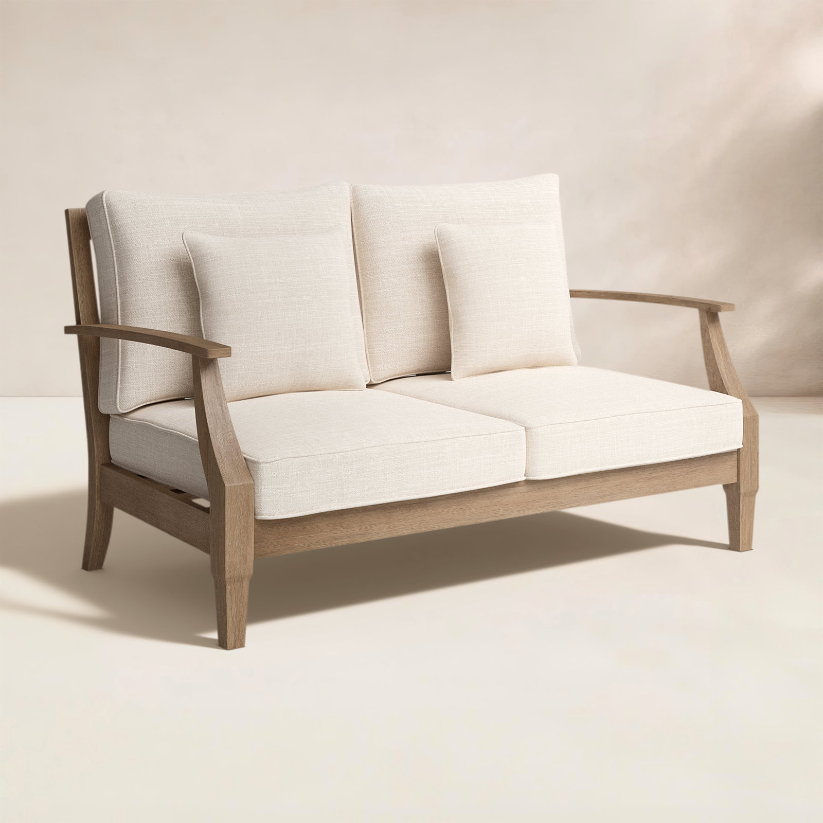 Samya Outdoor Loveseat with Cushions, Natural/Beige